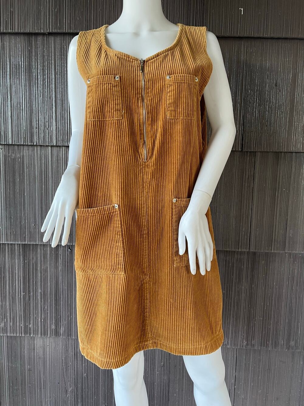 🔥90s Y2K Faded Glory Corduroy Brown Pinafore Mini Jumper Dress Cottage Academia